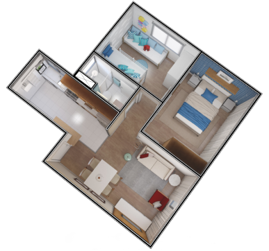 Imagem de uma planta baixa em 3D de um apartamento Tenda | Apartamento Minha Casa Minha Vida | Tenda.com