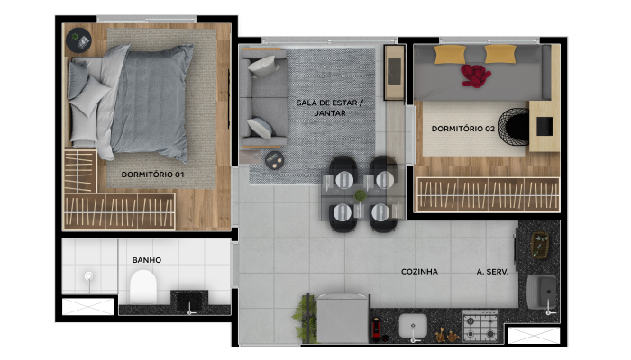 Planta baixa do Reserva das Andorinhas Apartamento Minha Casa Minha Vida | Tenda.com