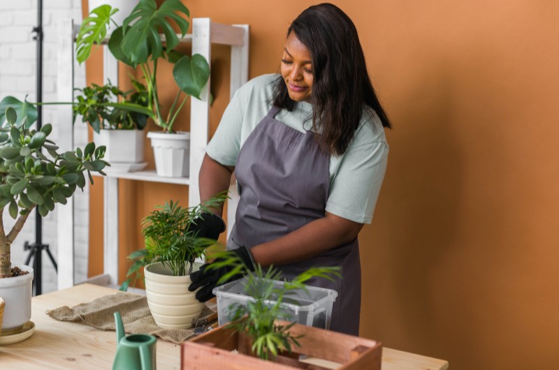 Quais as melhores plantas para horta em apartamento? | Mulher cuidando de uma planta em uma horta | Casa e Decoração | Blog da Tenda