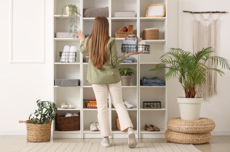 Organização | Mulher organizando itens em prateleira de casa | Casa e Decoração | Blog da Tenda 