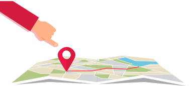 Ícone de um mapa com um pin de localização e uma mão | Apartamentos à venda | Tenda.com